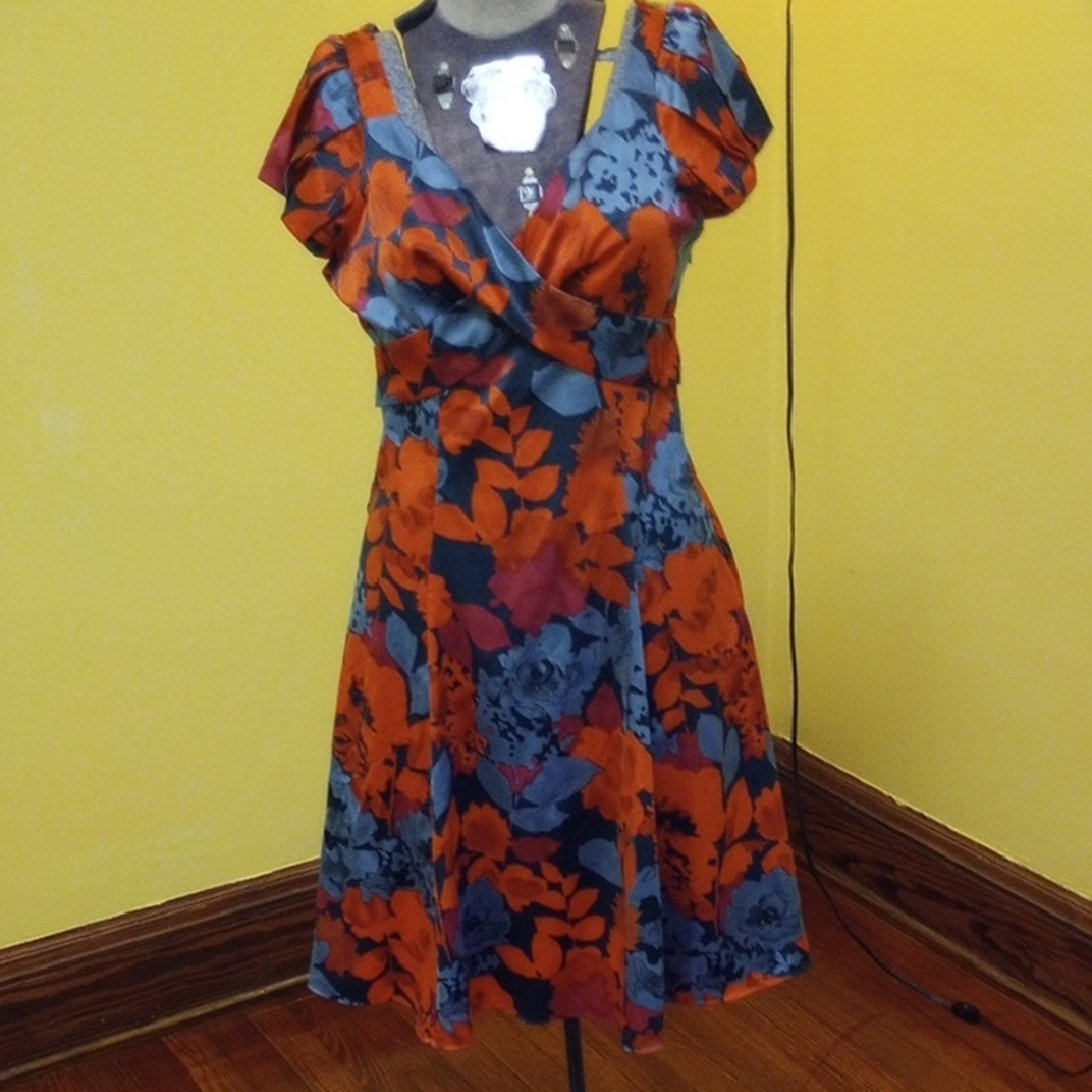 The Limited Red And Black Floral Satin Dress